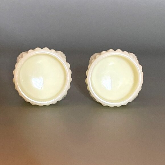 Vintage Custard Cream Uranium Vaseline Glass Salt Cellars Footed Glows Set Of 2 - Picture 6 of 9